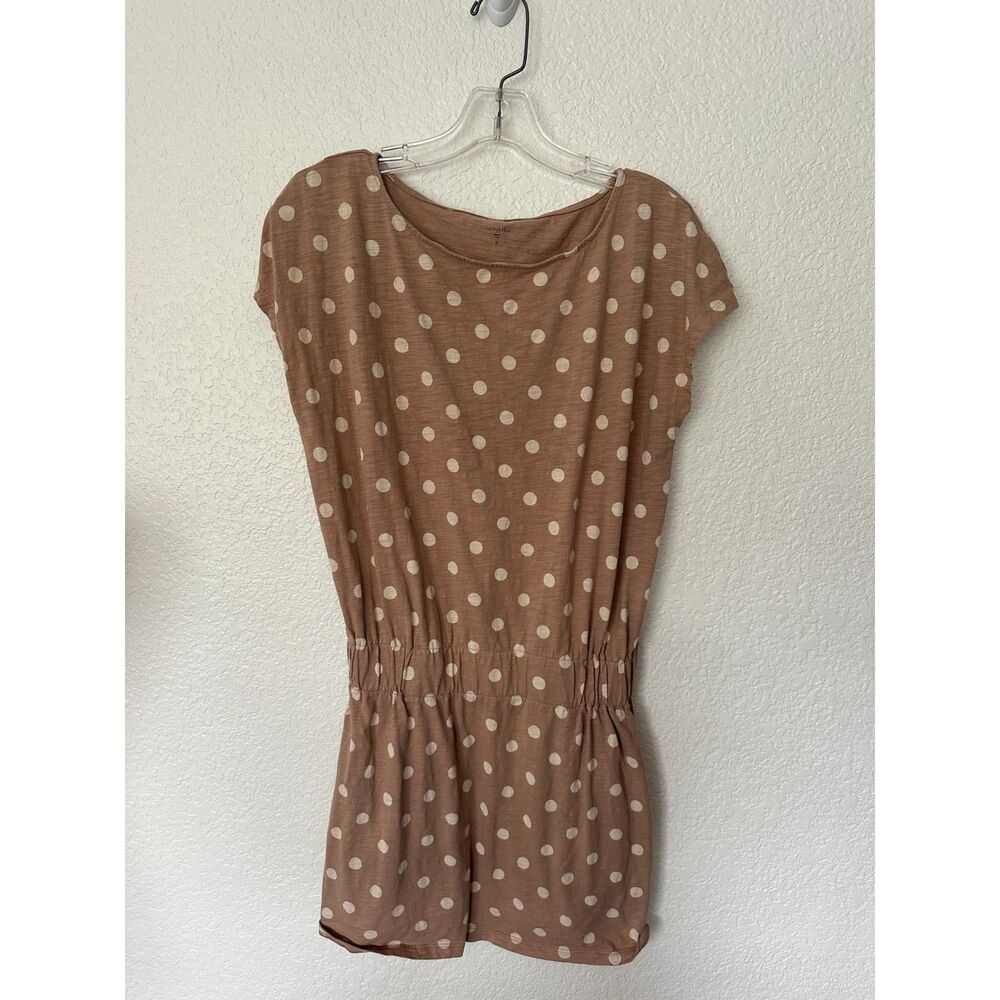 Garnet Hill Womens Cotton Dress Brown White Polka Dot Short Sleeve Dress Size 6